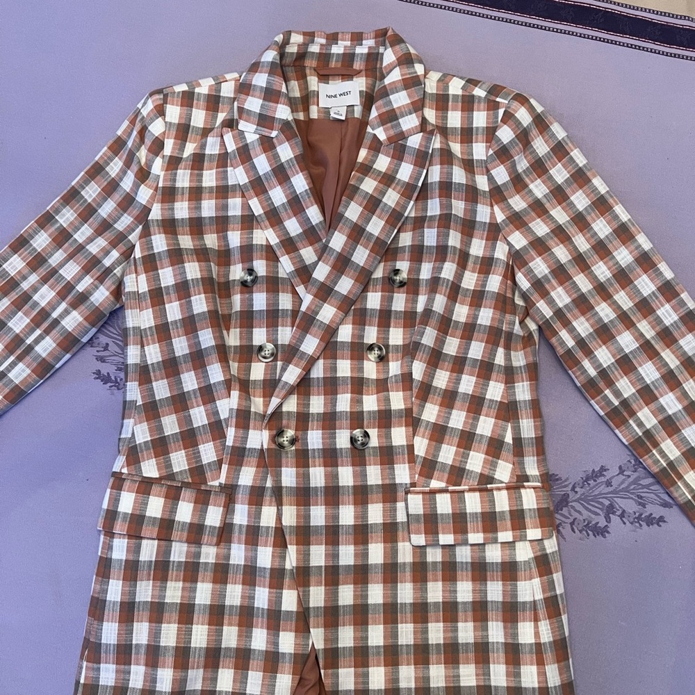 Nine West Brown and White Checkered Blazer